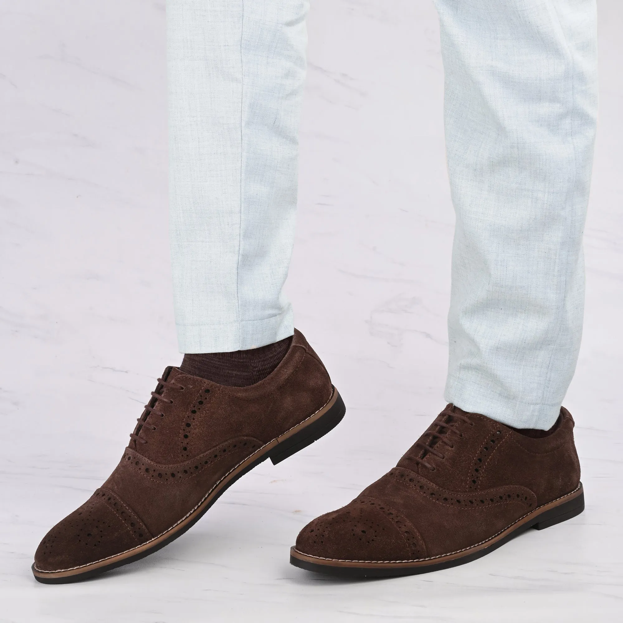 Peerless Suede Leather Brogue Derby Lace Ups