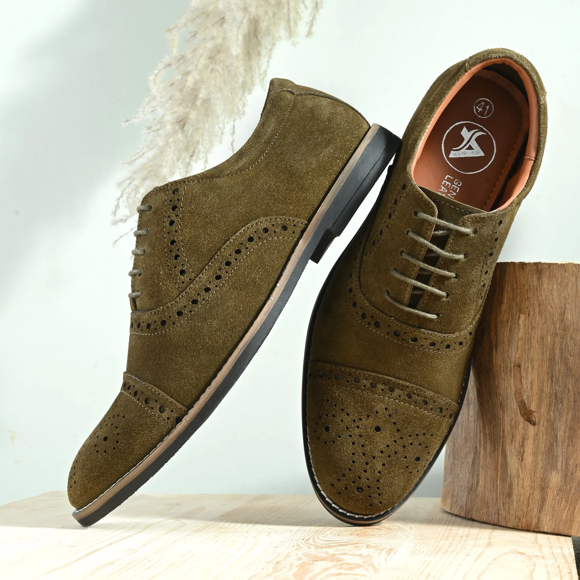 Peerless Suede Leather Brogue Derby Lace Ups