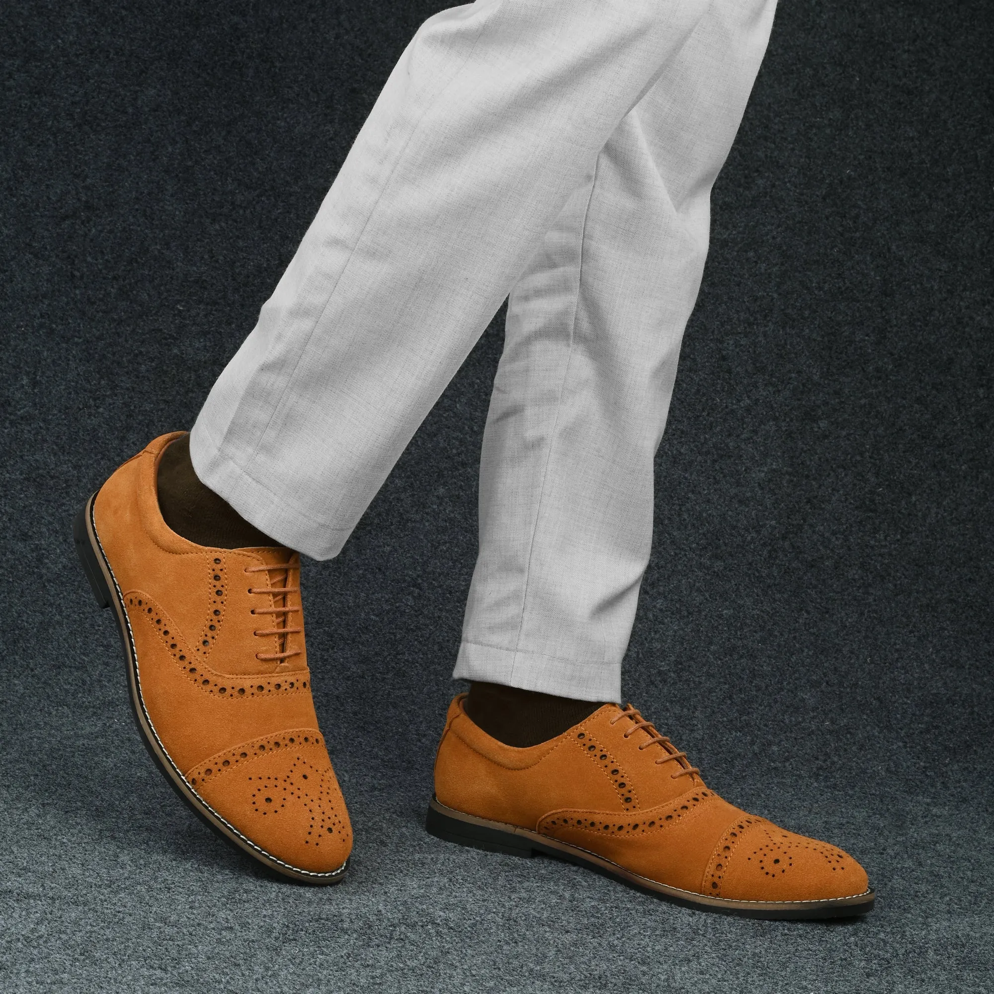 Peerless Suede Leather Brogue Derby Lace Ups