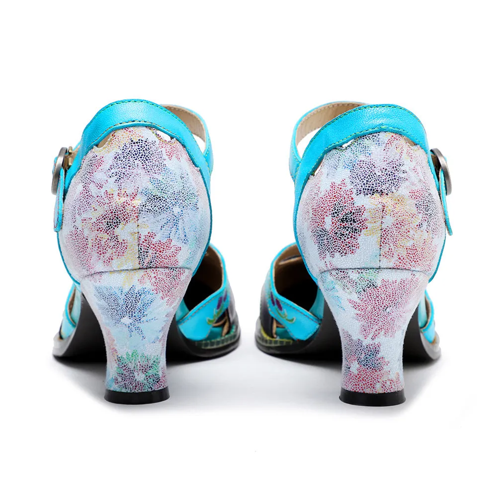 Retro Embossed Floral Leather Pumps