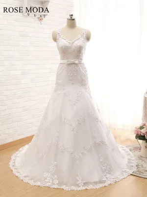 Rosemoda Curved V-neckline Dropped A Line Wedding Dress