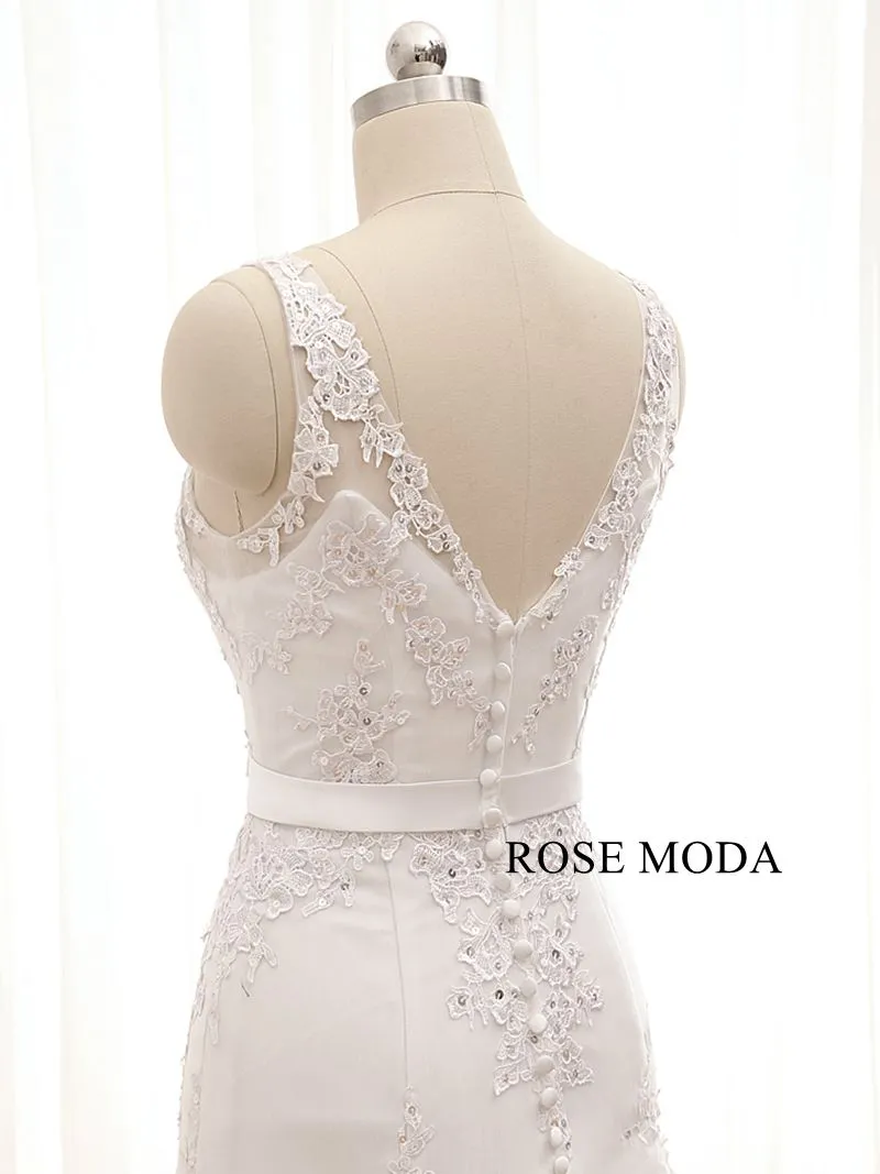 Rosemoda Curved V-neckline Dropped A Line Wedding Dress