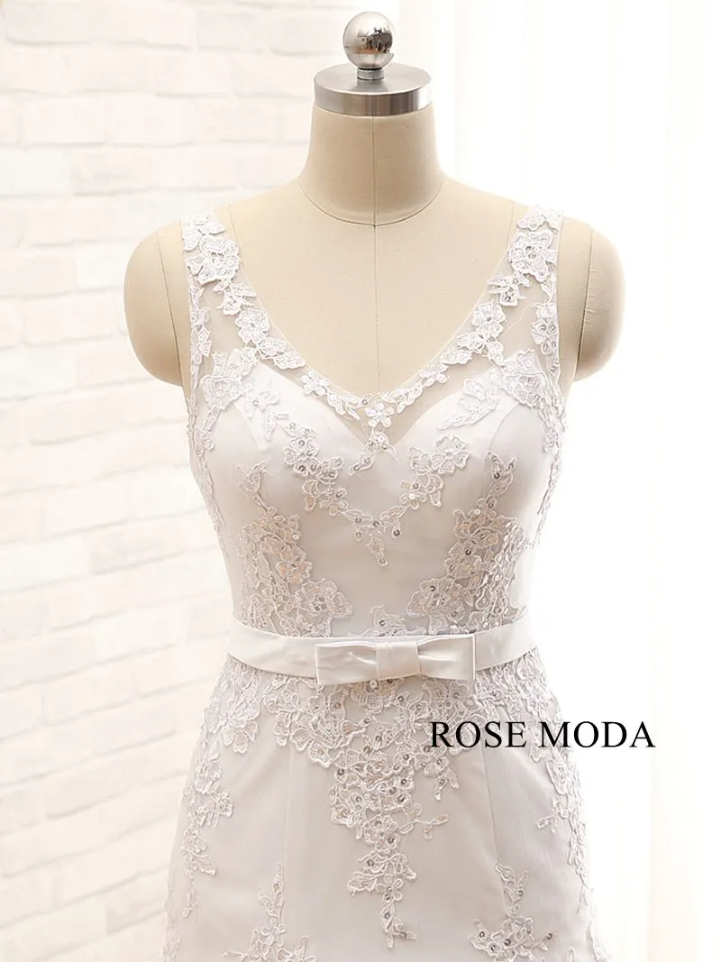 Rosemoda Curved V-neckline Dropped A Line Wedding Dress