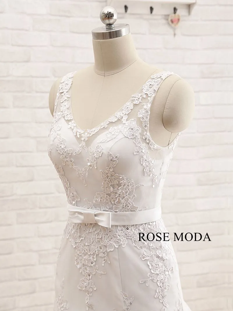 Rosemoda Curved V-neckline Dropped A Line Wedding Dress