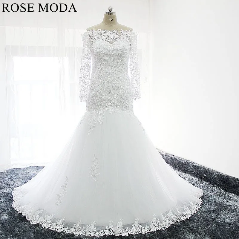 Rosemoda Off The Shoulder Long Sleeve Trumpet Wedding Dress