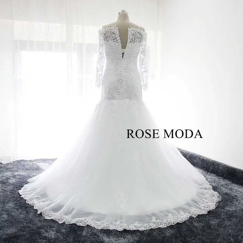 Rosemoda Off The Shoulder Long Sleeve Trumpet Wedding Dress