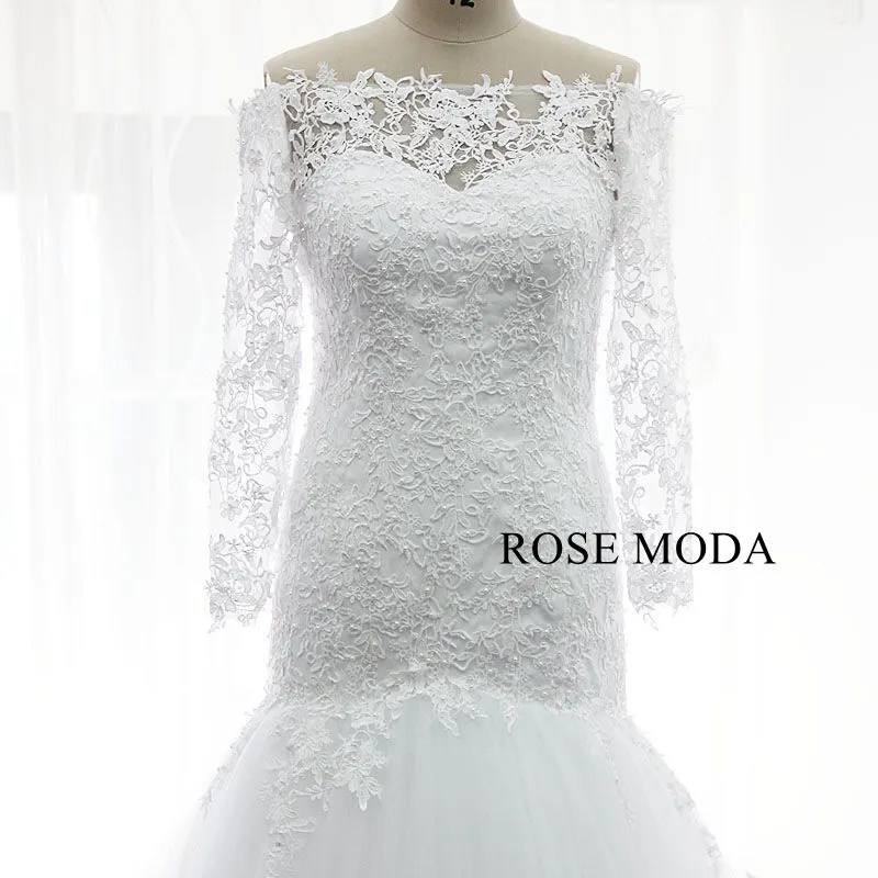 Rosemoda Off The Shoulder Long Sleeve Trumpet Wedding Dress