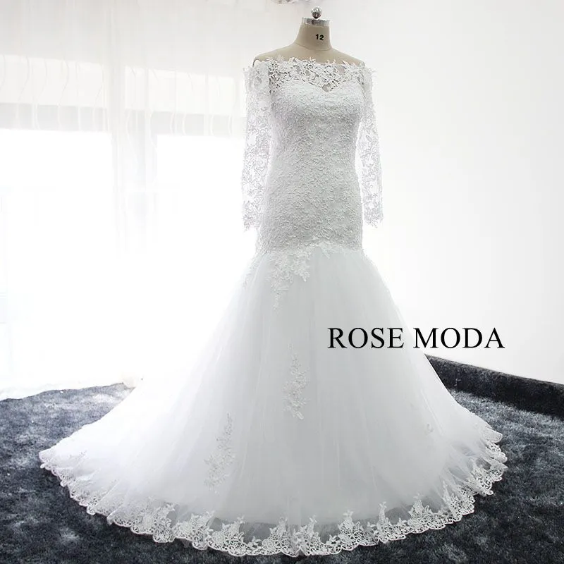 Rosemoda Off The Shoulder Long Sleeve Trumpet Wedding Dress