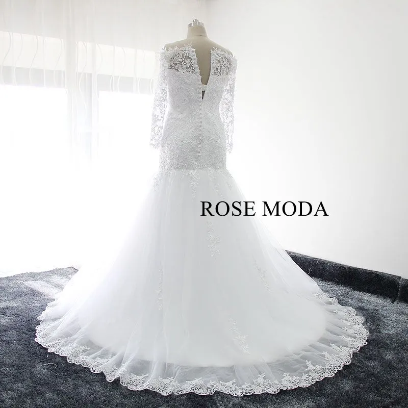 Rosemoda Off The Shoulder Long Sleeve Trumpet Wedding Dress