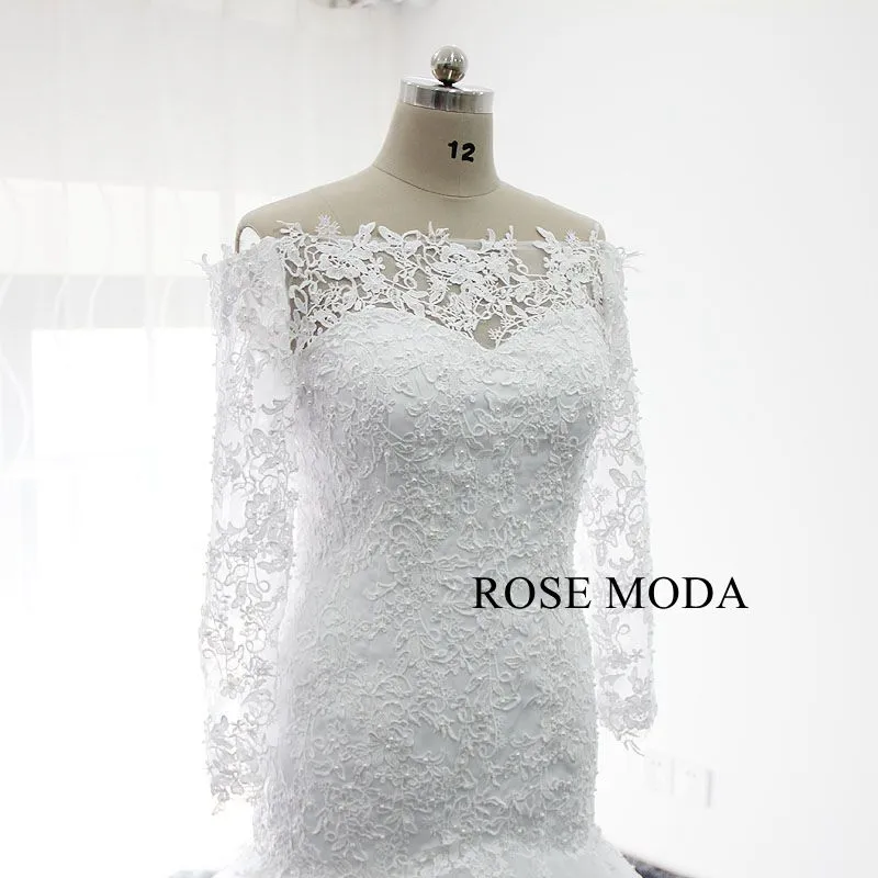 Rosemoda Off The Shoulder Long Sleeve Trumpet Wedding Dress