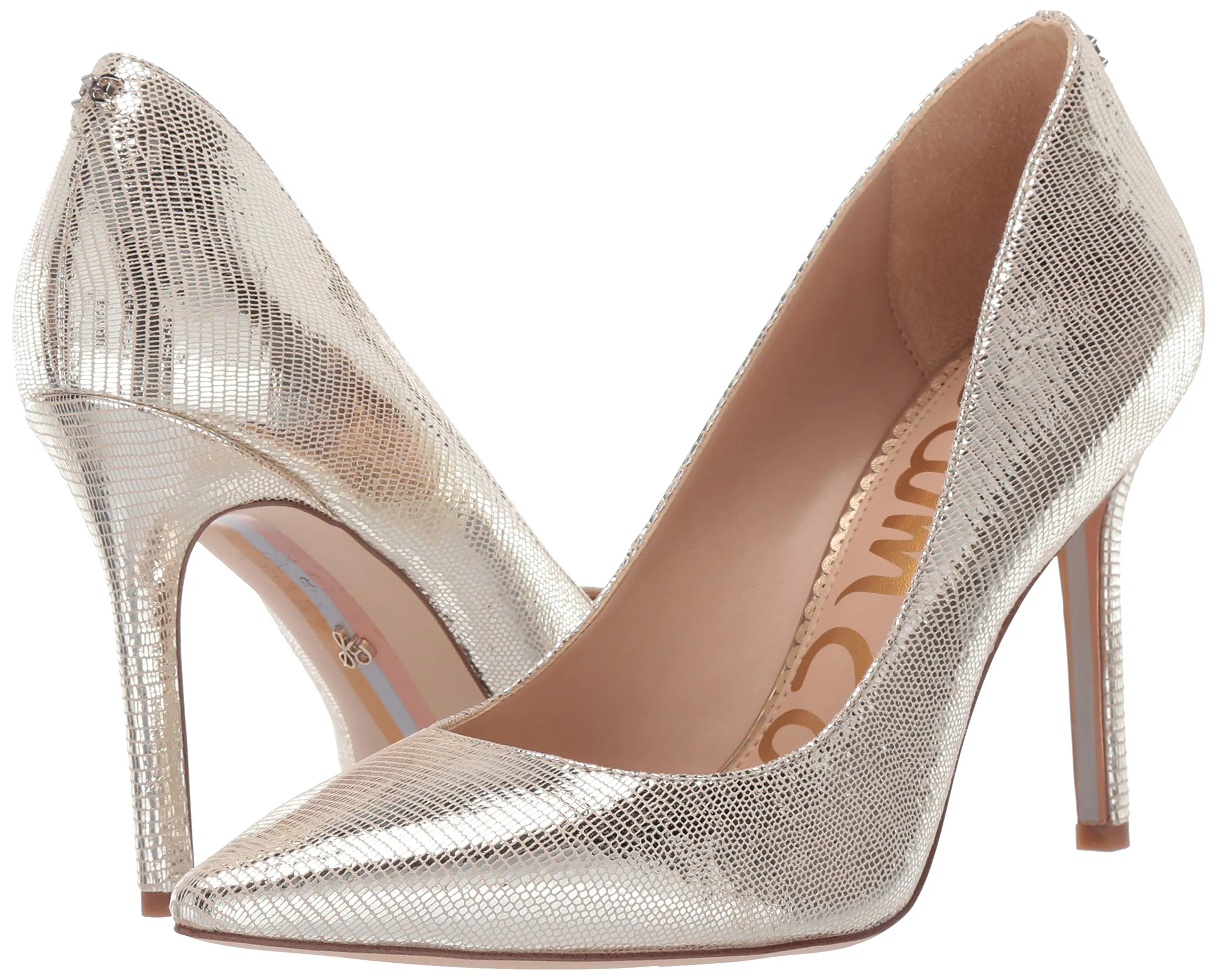 Sam Edelman Women's Hazel Pump Gold Lizard High Heel Pointed Toe Pumps