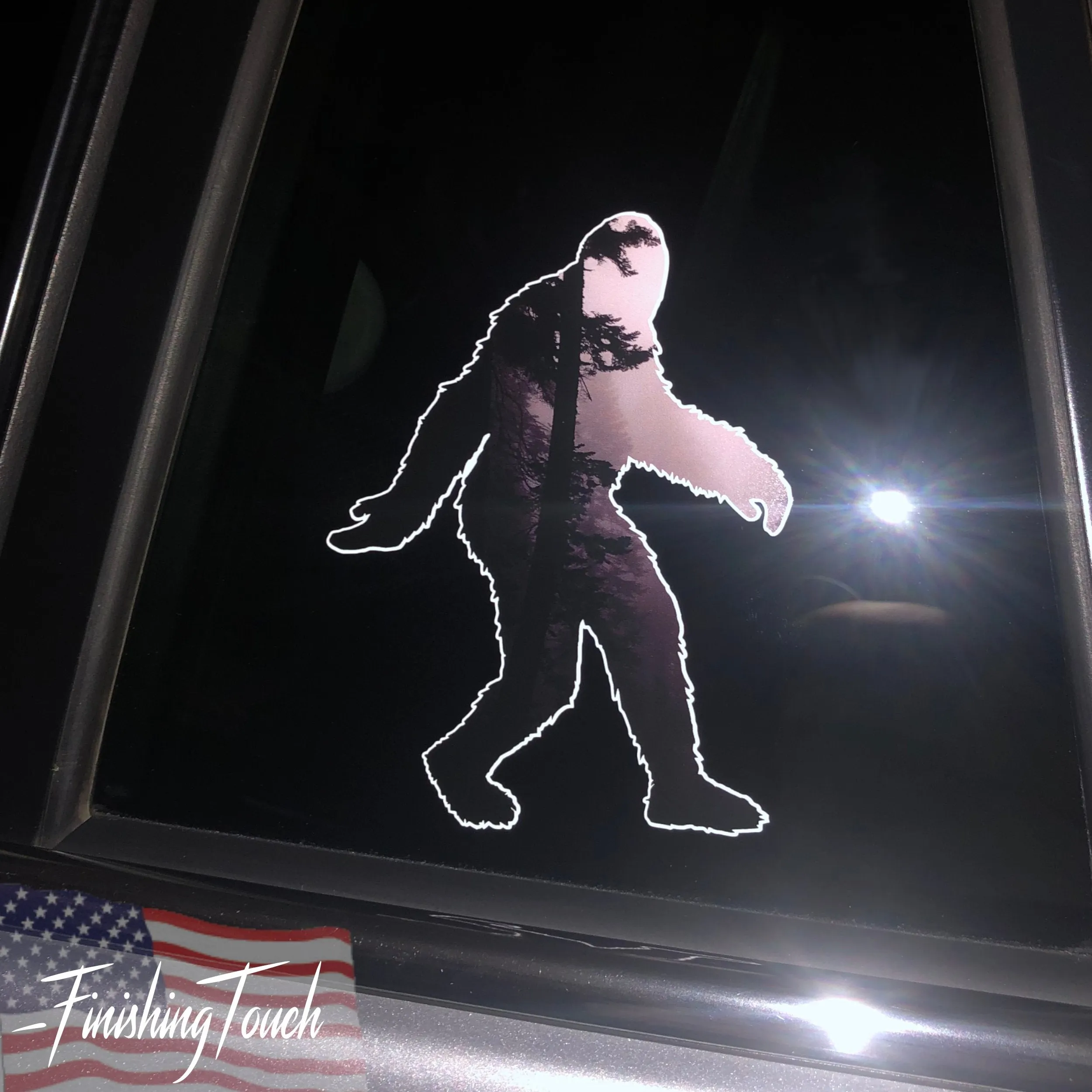 Sasquatch Walking through Misty Forest, Big Foot Sticker