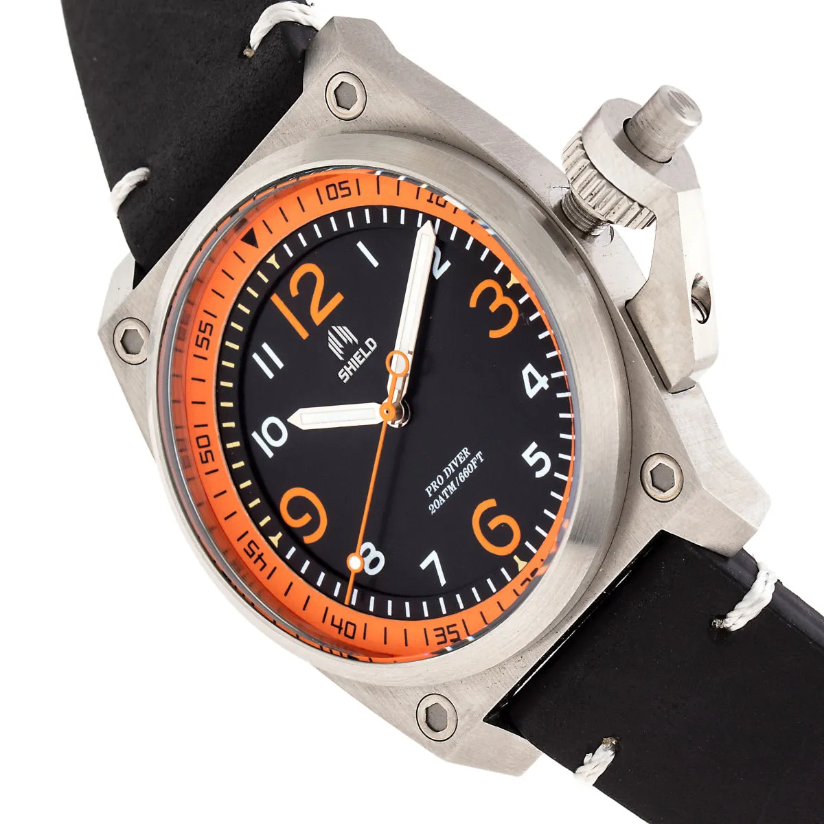 Shield Pascal Leather-Band Men's Diver Watch