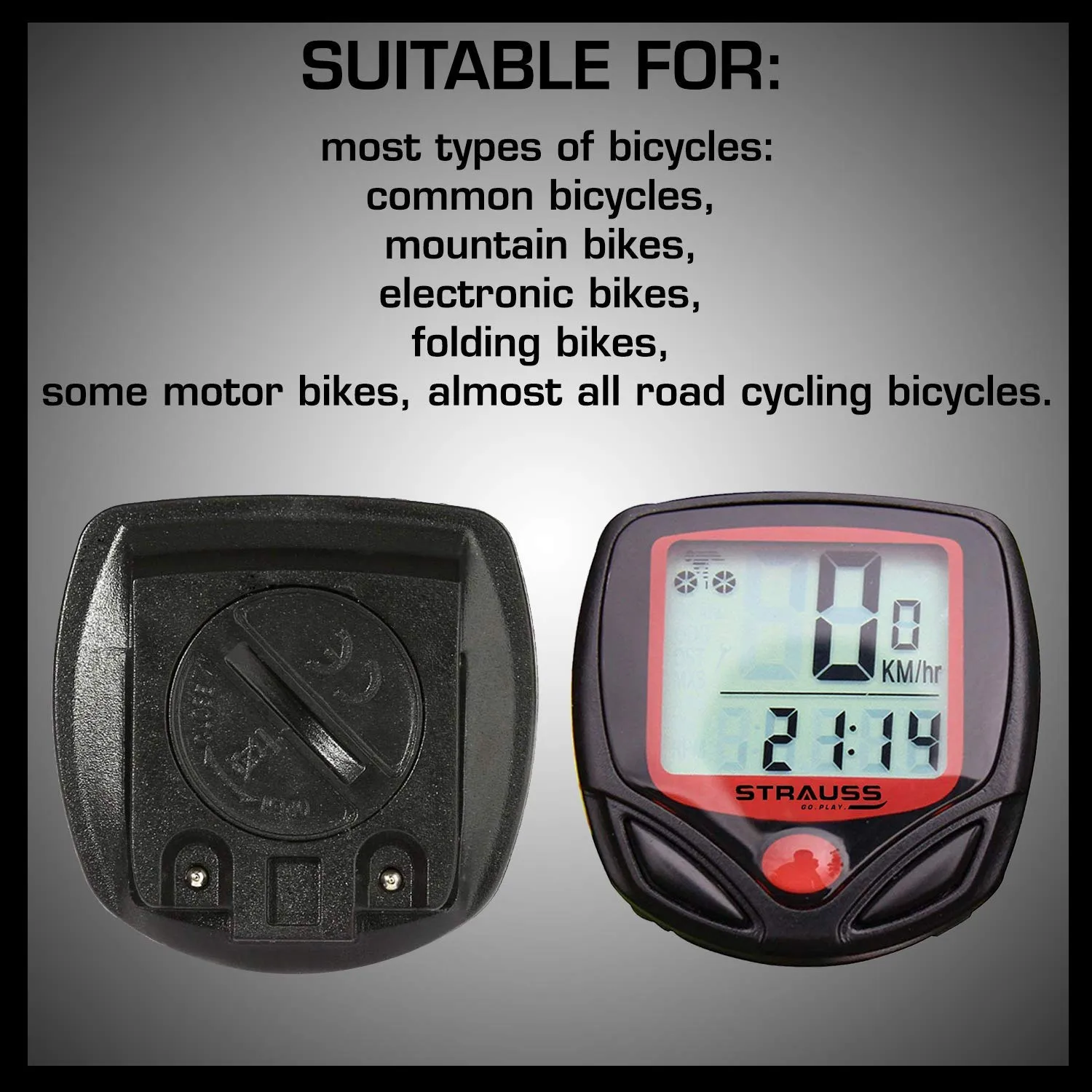 Strauss Bicycle Speedometer, (Black/Red) and Bicycle Zoom LED Torch with Mount Holder