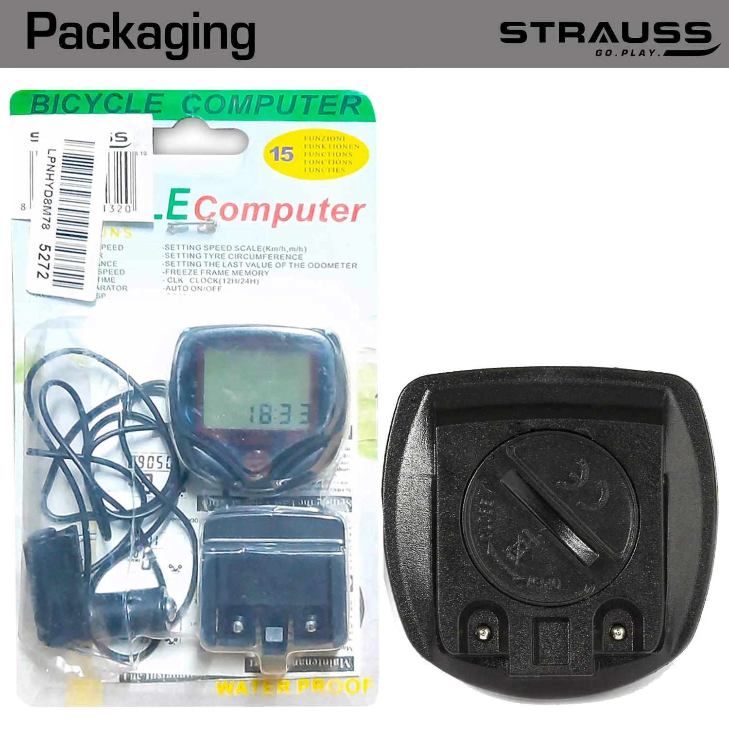 Strauss Bicycle Speedometer, (Black/Red) and Bicycle Zoom LED Torch with Mount Holder