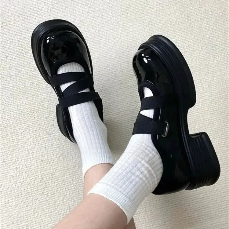 TAVIMART  -  Black Low Women's Shoes Slip On Leather High Platform Female Footwear Vulcanized For Offers Youthful Emo Original Daily Routine