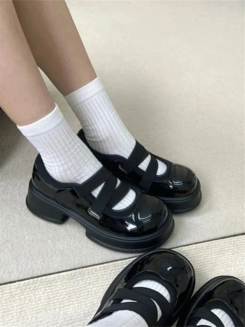 TAVIMART  -  Black Low Women's Shoes Slip On Leather High Platform Female Footwear Vulcanized For Offers Youthful Emo Original Daily Routine