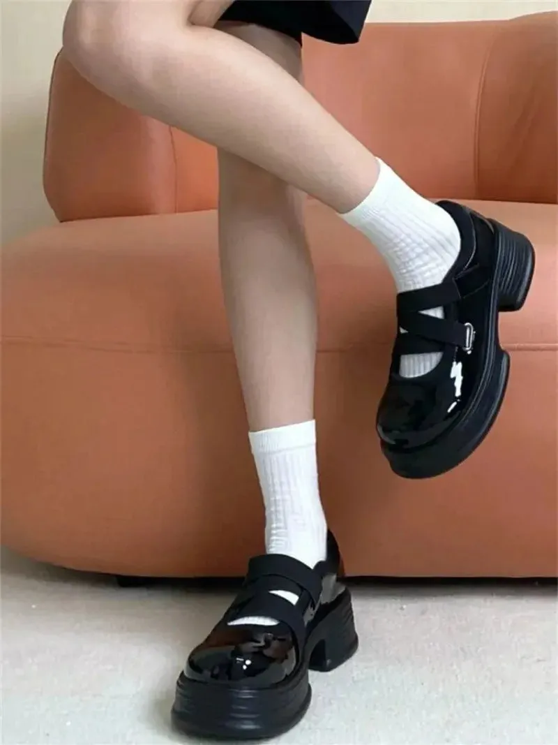 TAVIMART  -  Black Low Women's Shoes Slip On Leather High Platform Female Footwear Vulcanized For Offers Youthful Emo Original Daily Routine