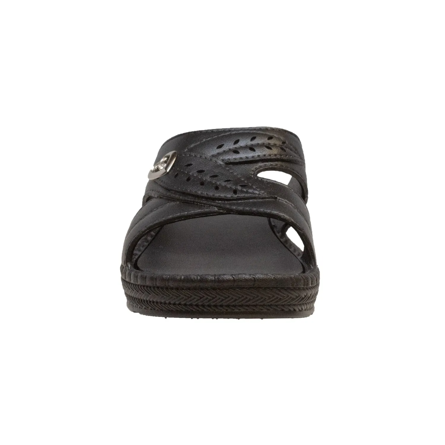 Tecs Womens Low Heel Slip On Black Sandals Shoes