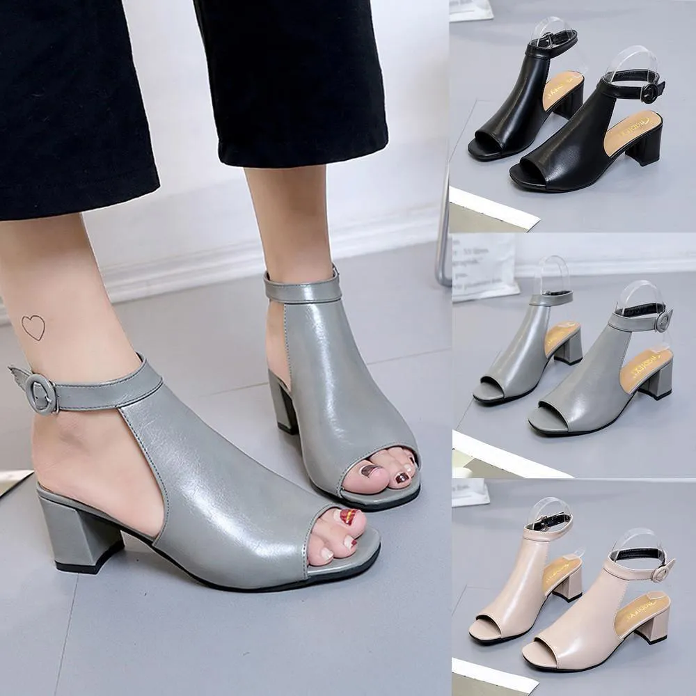 Thick Heel Fashion Hollow Toe Shoes  For women