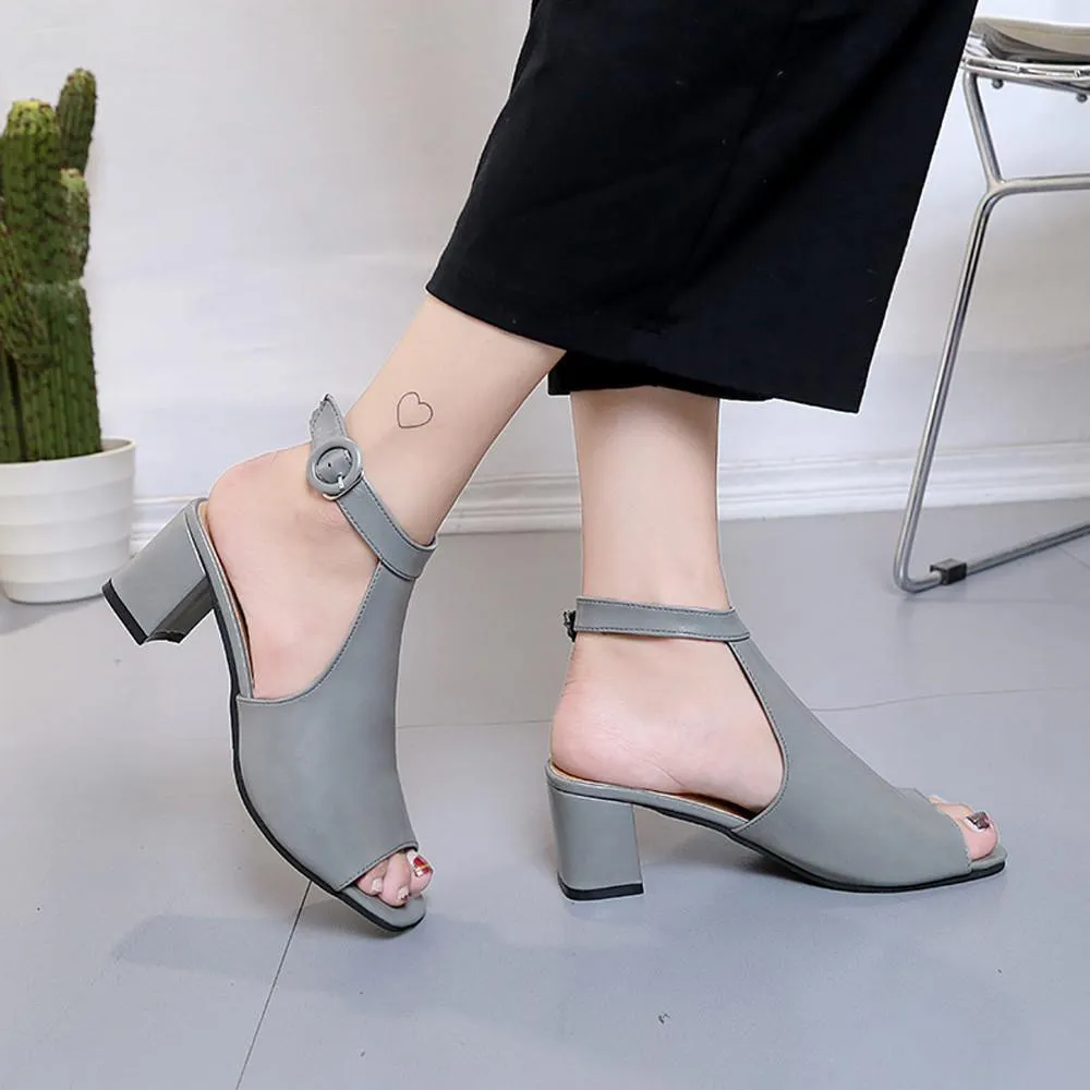 Thick Heel Fashion Hollow Toe Shoes  For women