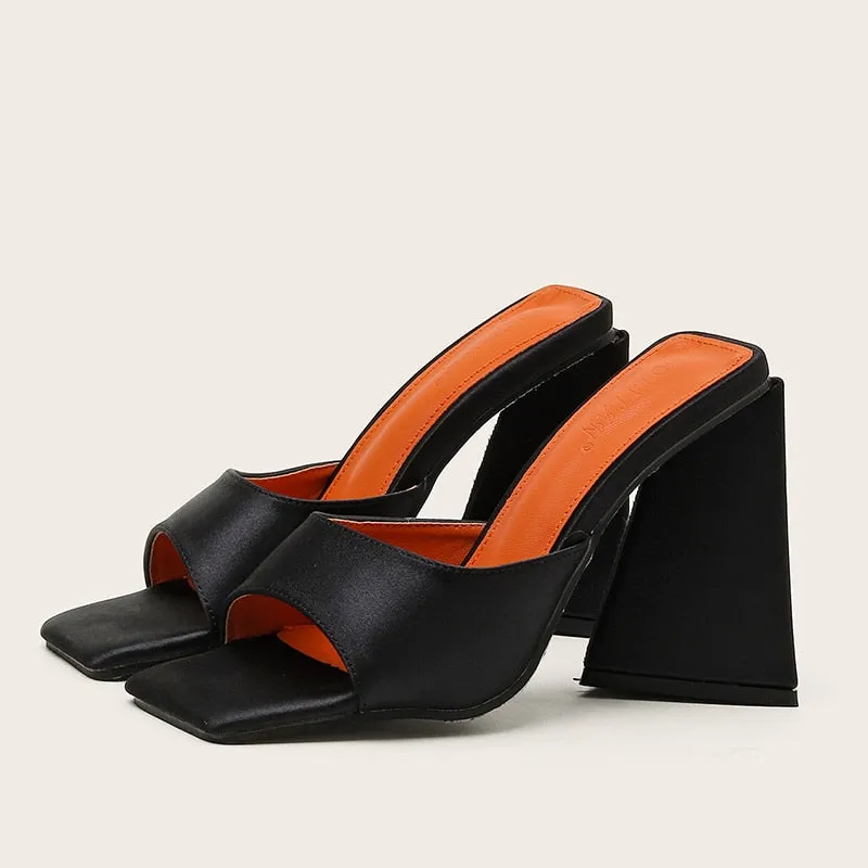 Uniwim 2024 Women Design 11Cm High Heels Slides Mules Summer Silk Thick Block Heels Sandals Slingback Orange Slipper Party Chunky Shoes
