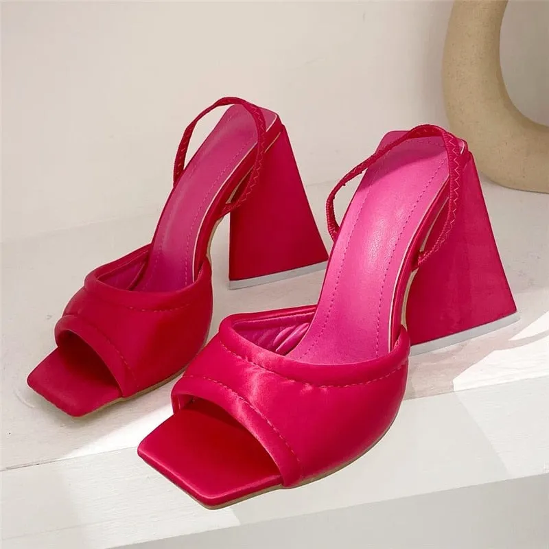 Uniwim 2024 Women Design 11Cm High Heels Slides Mules Summer Silk Thick Block Heels Sandals Slingback Orange Slipper Party Chunky Shoes