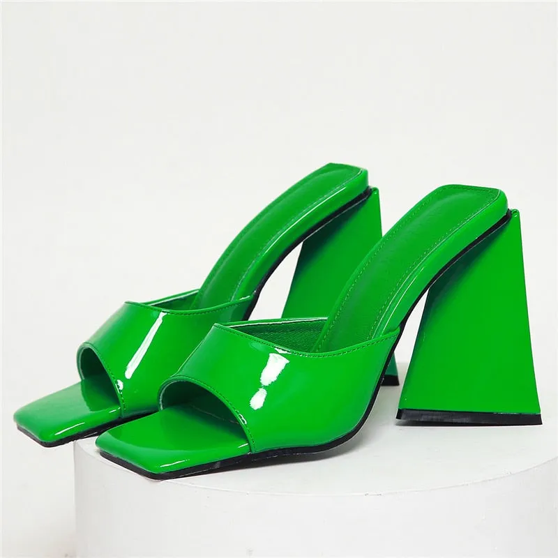 Uniwim 2024 Women Design 11Cm High Heels Slides Mules Summer Silk Thick Block Heels Sandals Slingback Orange Slipper Party Chunky Shoes
