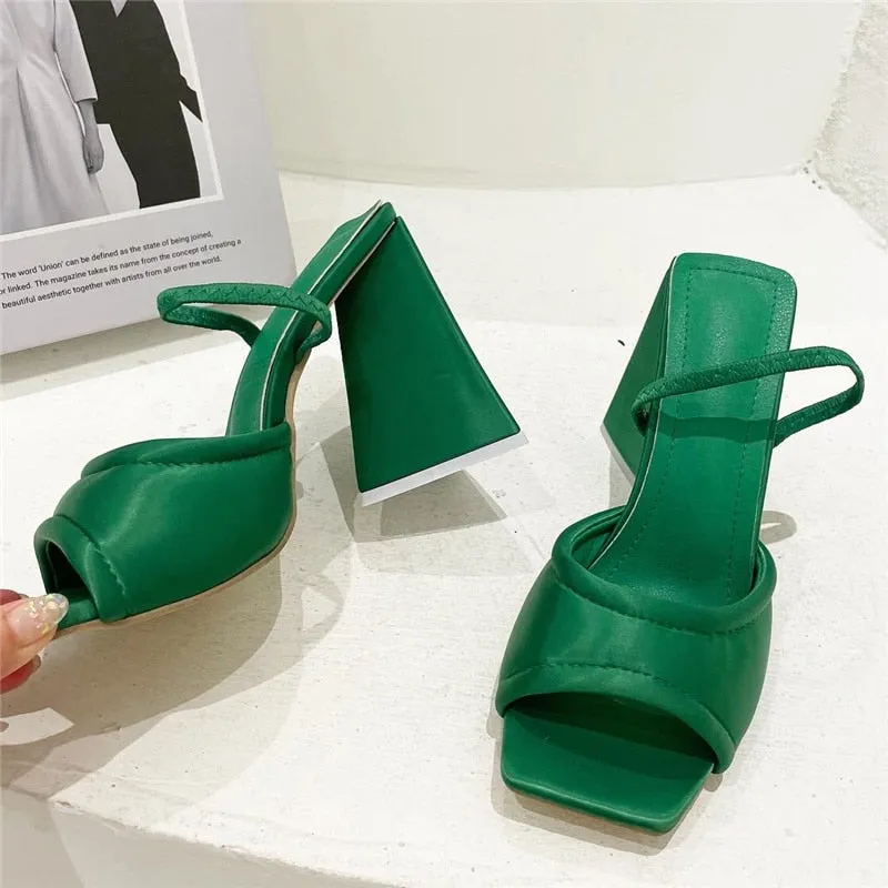 Uniwim 2024 Women Design 11Cm High Heels Slides Mules Summer Silk Thick Block Heels Sandals Slingback Orange Slipper Party Chunky Shoes