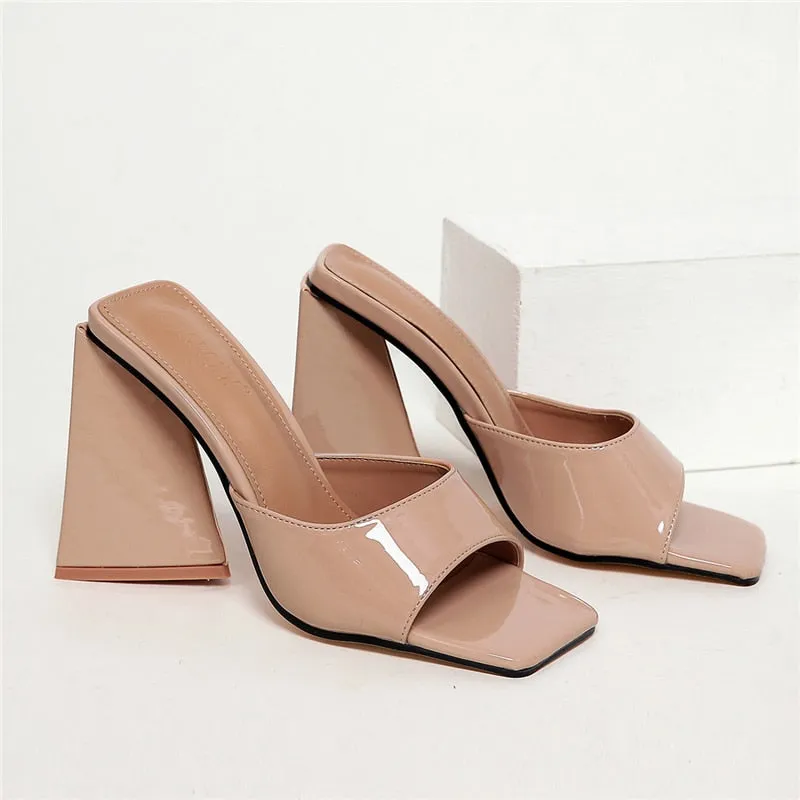 Uniwim 2024 Women Design 11Cm High Heels Slides Mules Summer Silk Thick Block Heels Sandals Slingback Orange Slipper Party Chunky Shoes