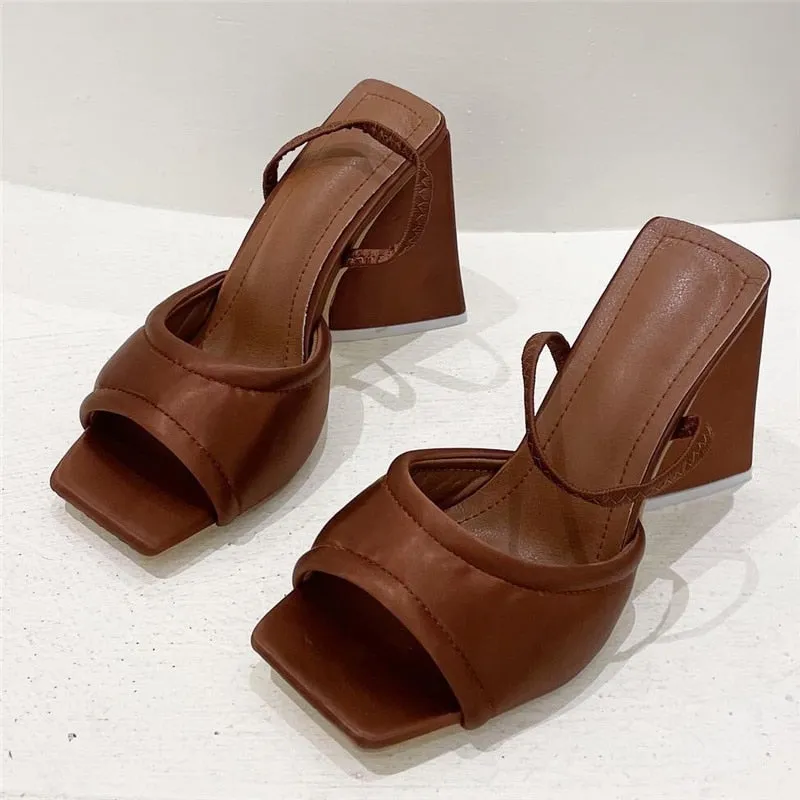 Uniwim 2024 Women Design 11Cm High Heels Slides Mules Summer Silk Thick Block Heels Sandals Slingback Orange Slipper Party Chunky Shoes