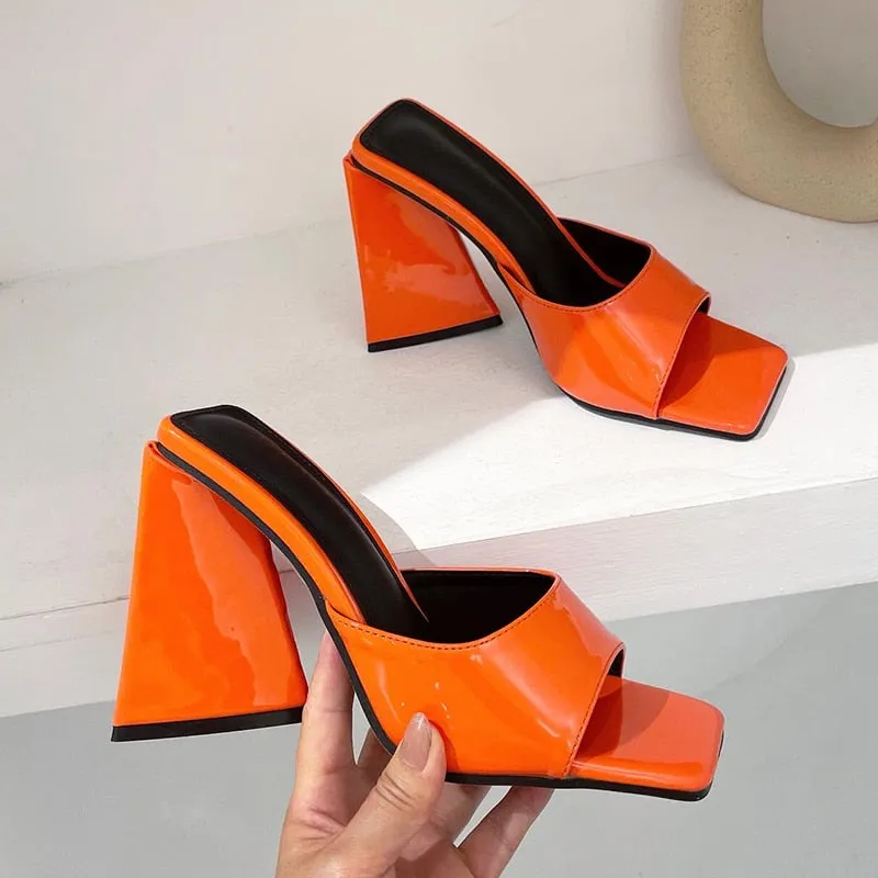 Uniwim 2024 Women Design 11Cm High Heels Slides Mules Summer Silk Thick Block Heels Sandals Slingback Orange Slipper Party Chunky Shoes