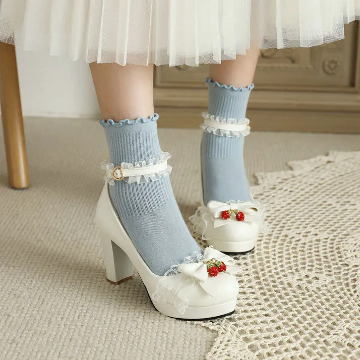 Uniwim Lace Bow Strawberry Heels Shoes SE22337