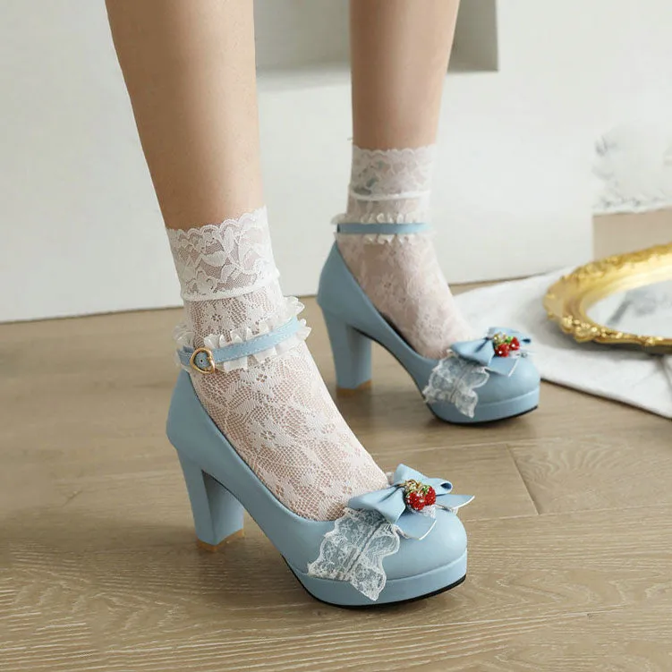 Uniwim Lace Bow Strawberry Heels Shoes SE22337