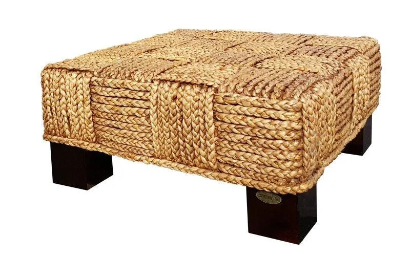 Water Hyacinth Rome Woven Ottoman with Cushion