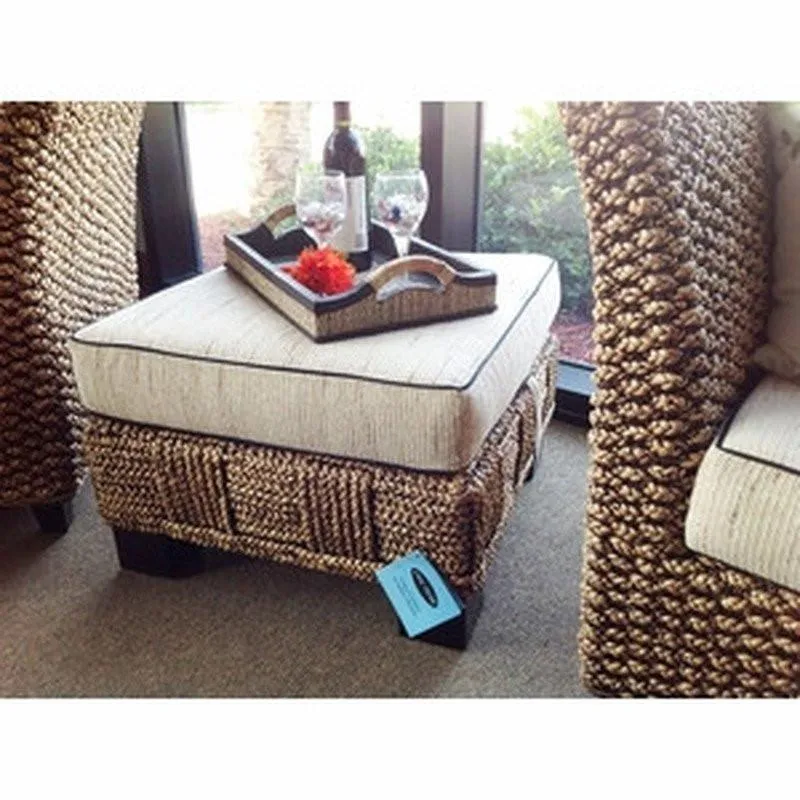 Water Hyacinth Rome Woven Ottoman with Cushion
