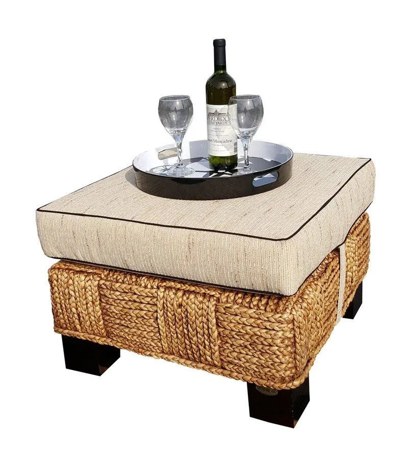 Water Hyacinth Rome Woven Ottoman with Cushion