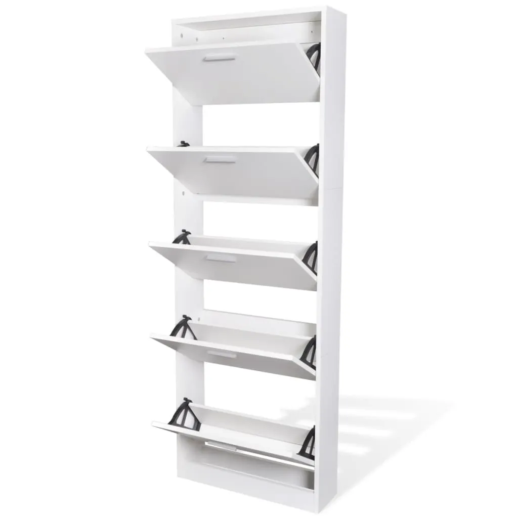 White Wooden Shoe Cabinet with 5 Compartments