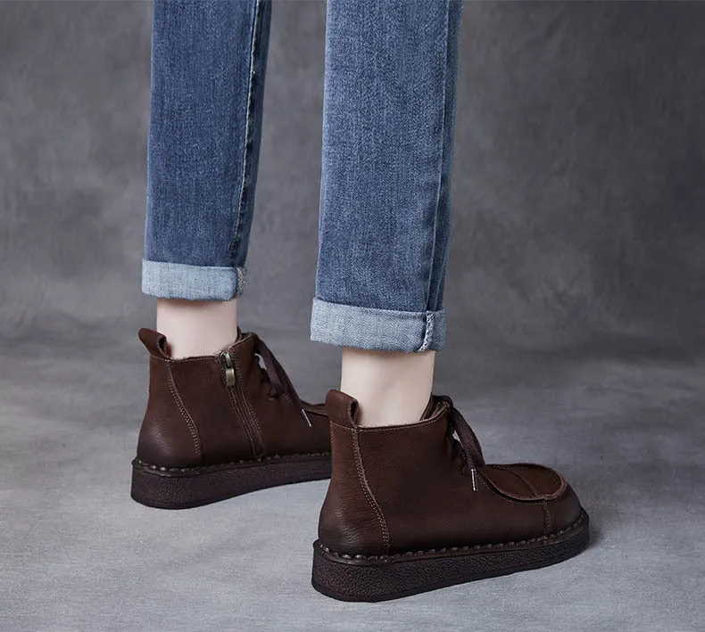 Women Retro Soft Soled Lace Up Ankle Boots