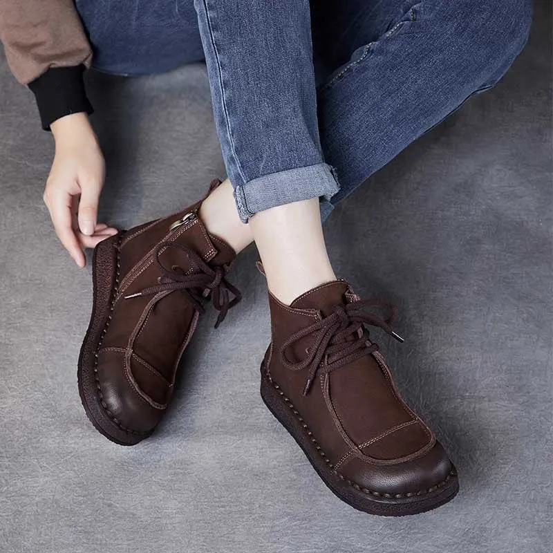 Women Retro Soft Soled Lace Up Ankle Boots