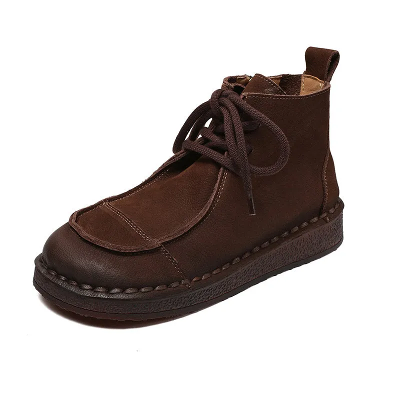 Women Retro Soft Soled Lace Up Ankle Boots
