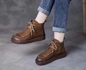 Women Retro Soft Soled Lace Up Ankle Boots