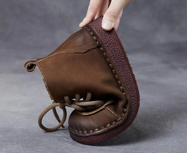Women Retro Soft Soled Lace Up Ankle Boots
