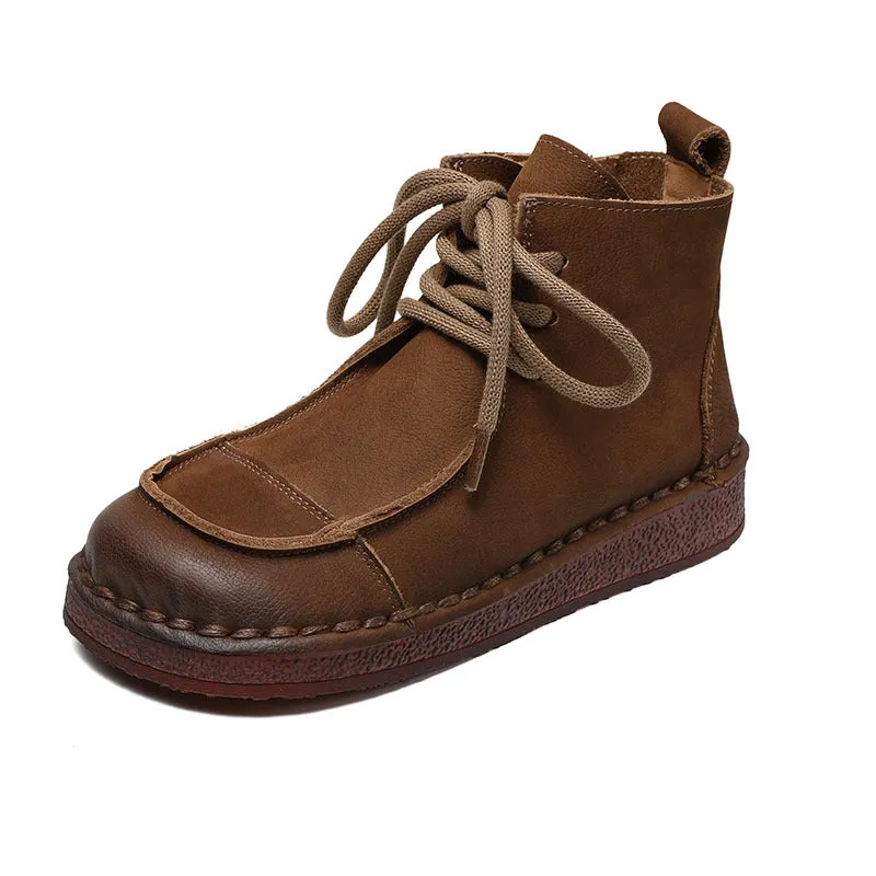 Women Retro Soft Soled Lace Up Ankle Boots