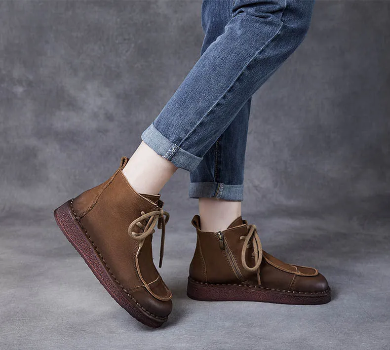 Women Retro Soft Soled Lace Up Ankle Boots